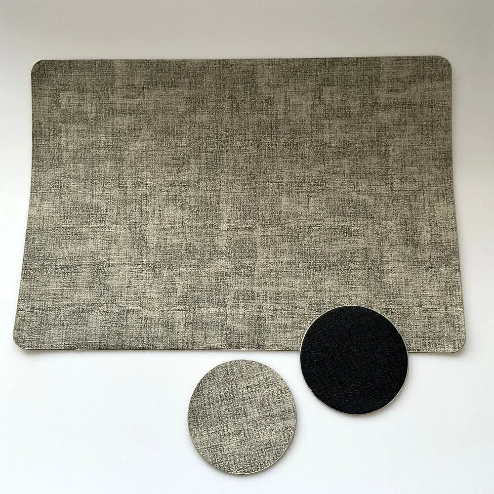 NEW 4 Faux Leather Placemats & Coasters Reversible Heat-Resistant Black & Gray